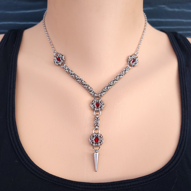 Half Evocation Necklace, Chainmaille Jewelry, Byzantine Romanov Focal Choker, Gothic Style, Fantasy Core Jewelry, Celtic